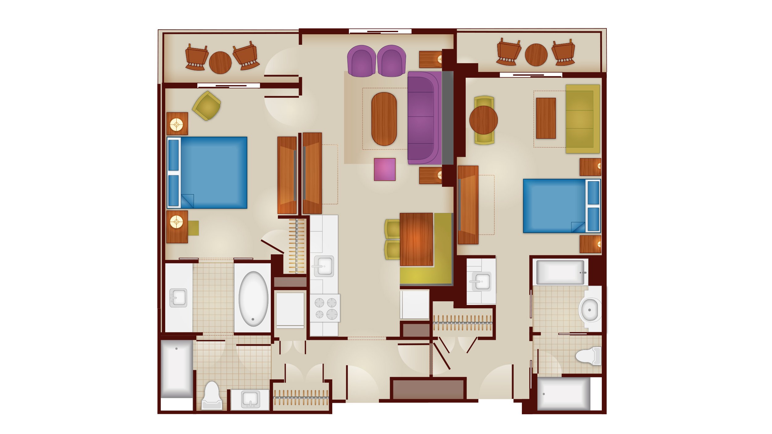 Floorplans for 2bedroom Lockoff Villa at Disney's Riviera