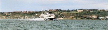 Manly hydrofoil raised on its foils