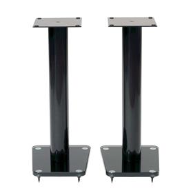 View a larger image of the TransDeco 24 inch Tempered Black Glass & High Gloss Black Steel Speaker Stands TD24B here.