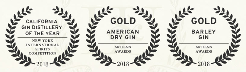 Loch & Union Distilling - A Few of Our Awards - California Gin Distillery of the Year, American Dry Gin Gold, Barley Gin Gold