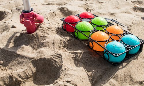 bocce ball set on beach