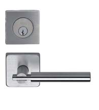 Contemporary Stainless Steel Entry Lever Set with Square Deadbolt, Omnia 25S/D9000SA