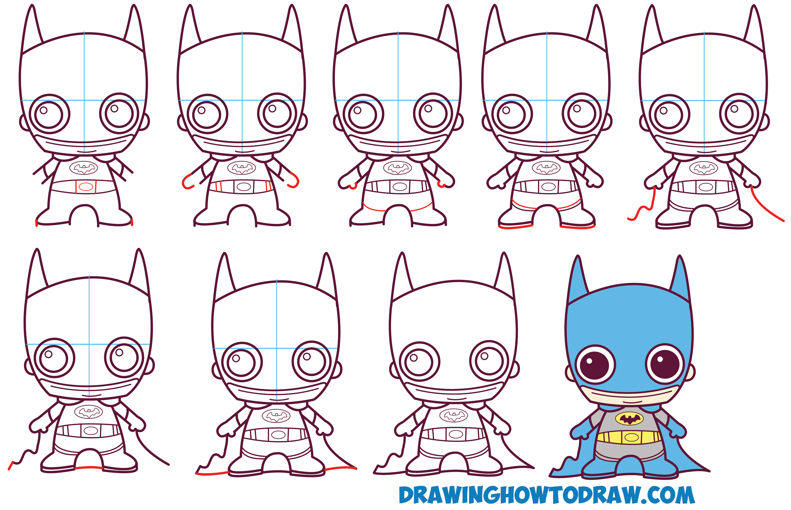 How to Draw Cute Chibi Batman from DC Comics in Easy Step by Step Drawing  Tutorial for Kids - How to Draw Step by Step Drawing Tutorials