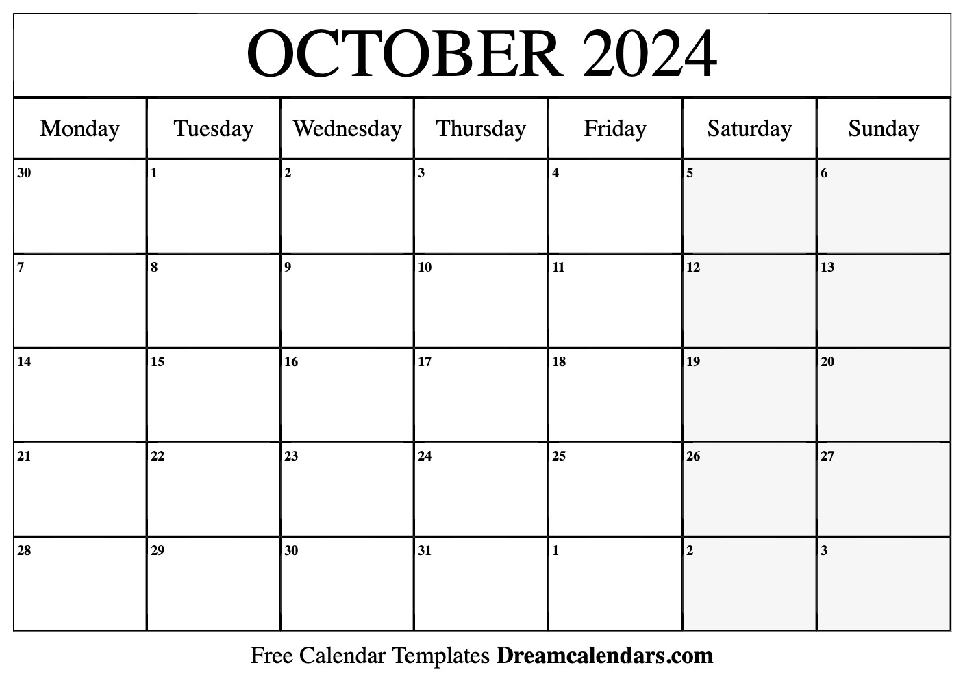 Blank Printable October Calendar 2024 - Sally Consuelo