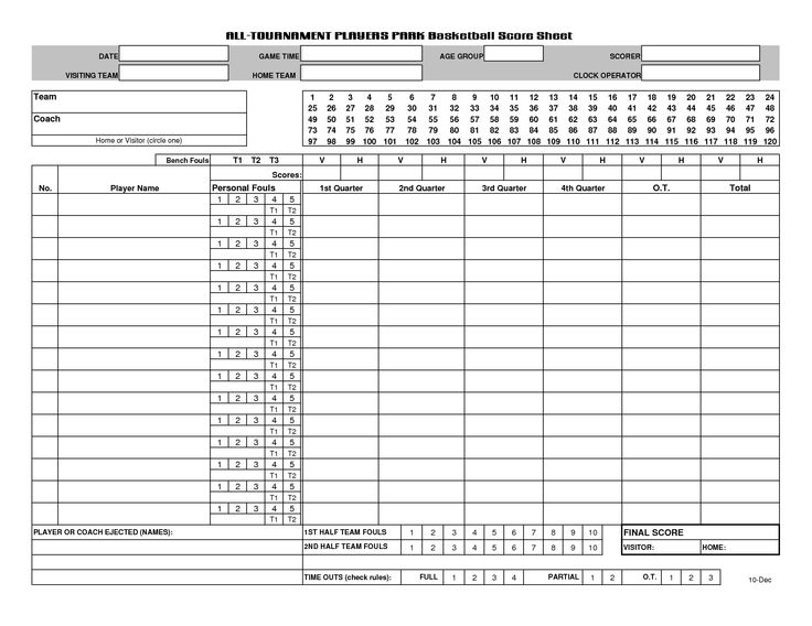 Basketball Score Sheet 2018