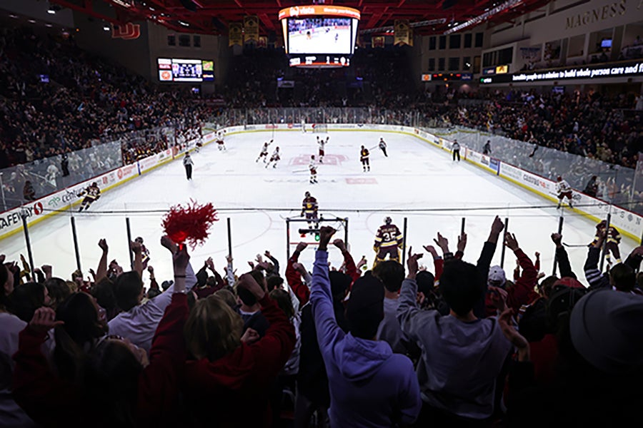 crowded DU hockey arena