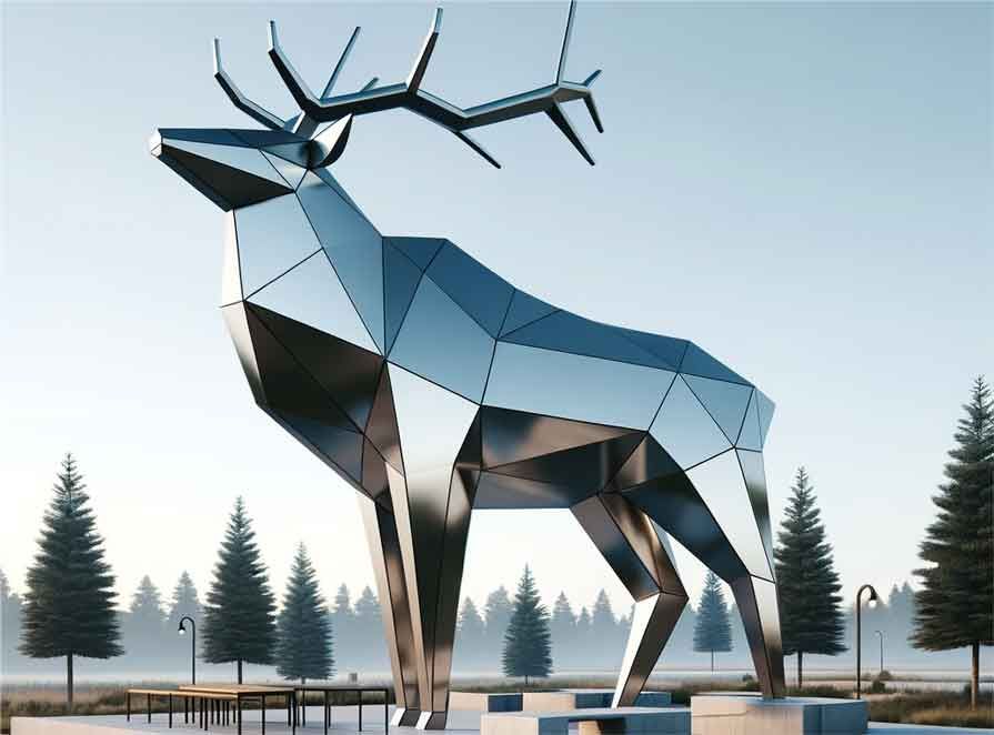 Six modern large metal deer and elk sculpture designs