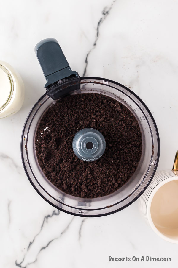 food processor with crushed oreo cookies