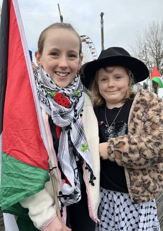 Aisling O'Brien (11) and Journey Breen (eight) at the Cork Palestine Solidarity Campaign rally in Cork city centre. Picture: Donal O'Keeffe