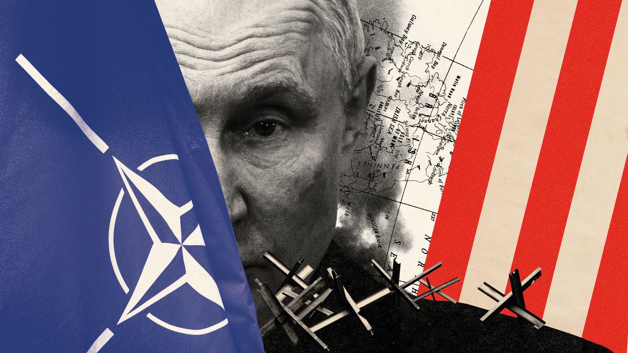 Collage of Putin with US and  Nato flags