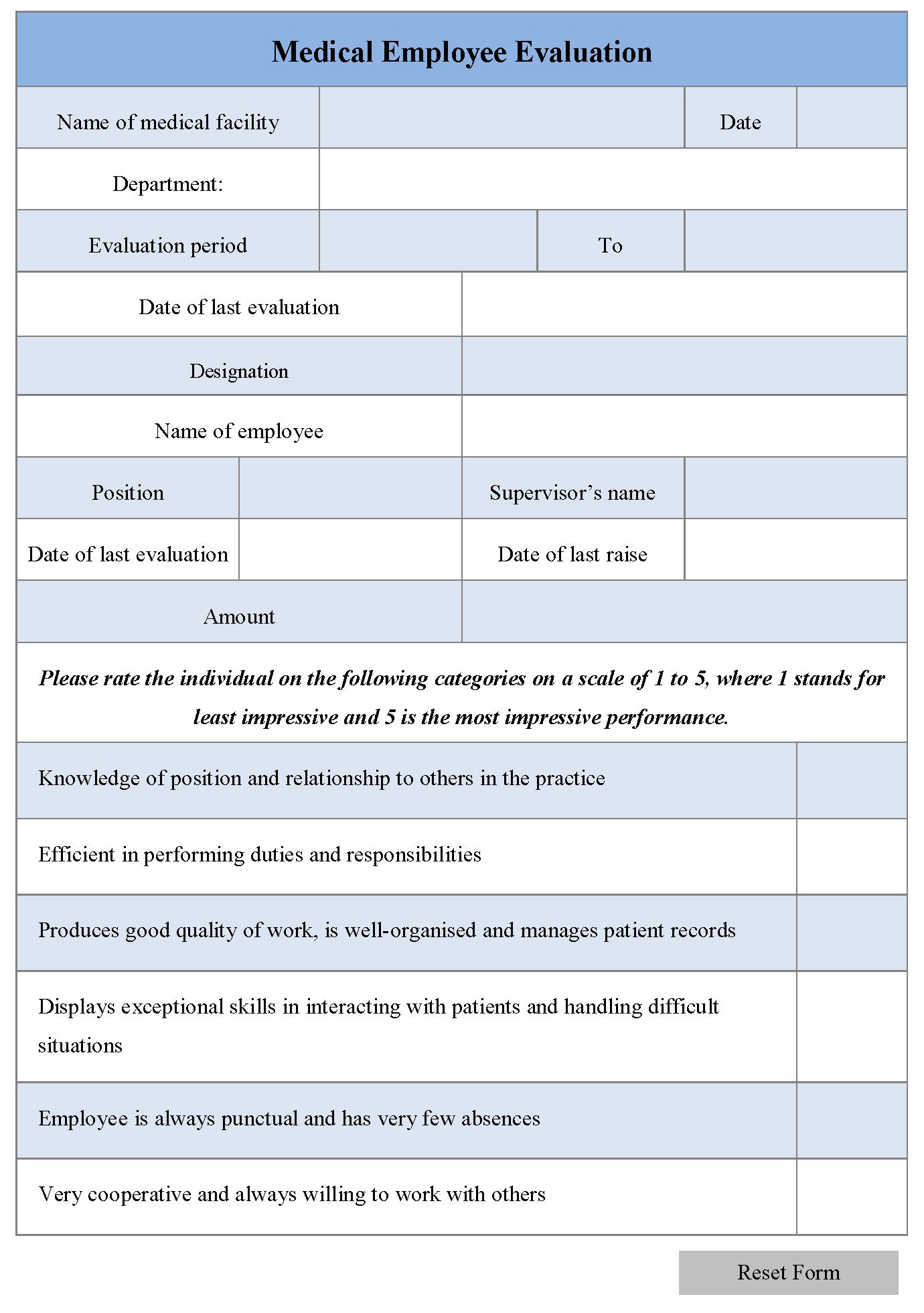 Employee Evaluation Form Templates