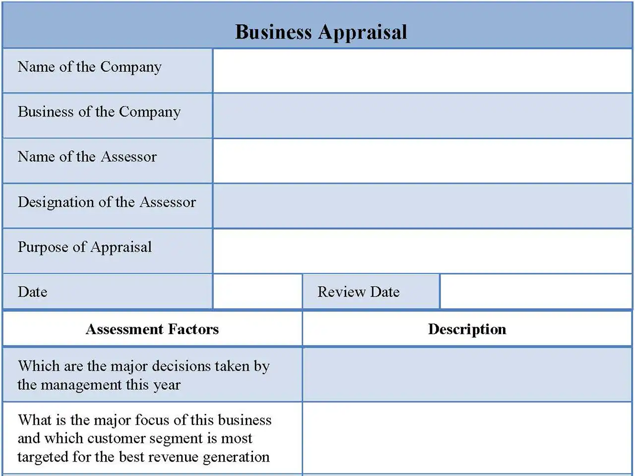 Business Appraisal Fillable PDF Form And Word Document