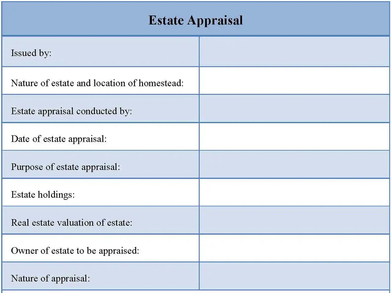 Estate Appraisal Fillable PDF Form And Word Document