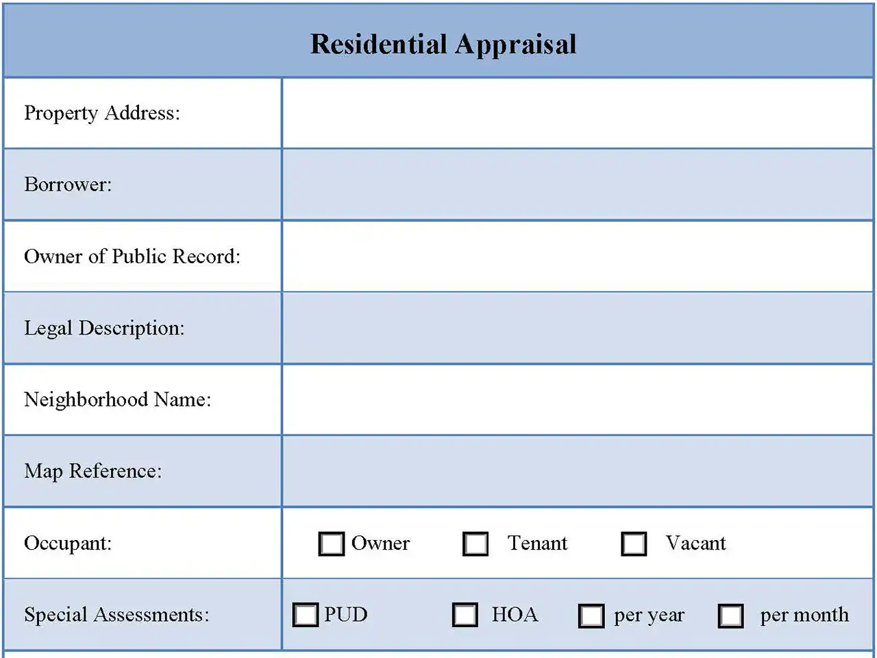 Residential Appraisal Fillable PDF Form