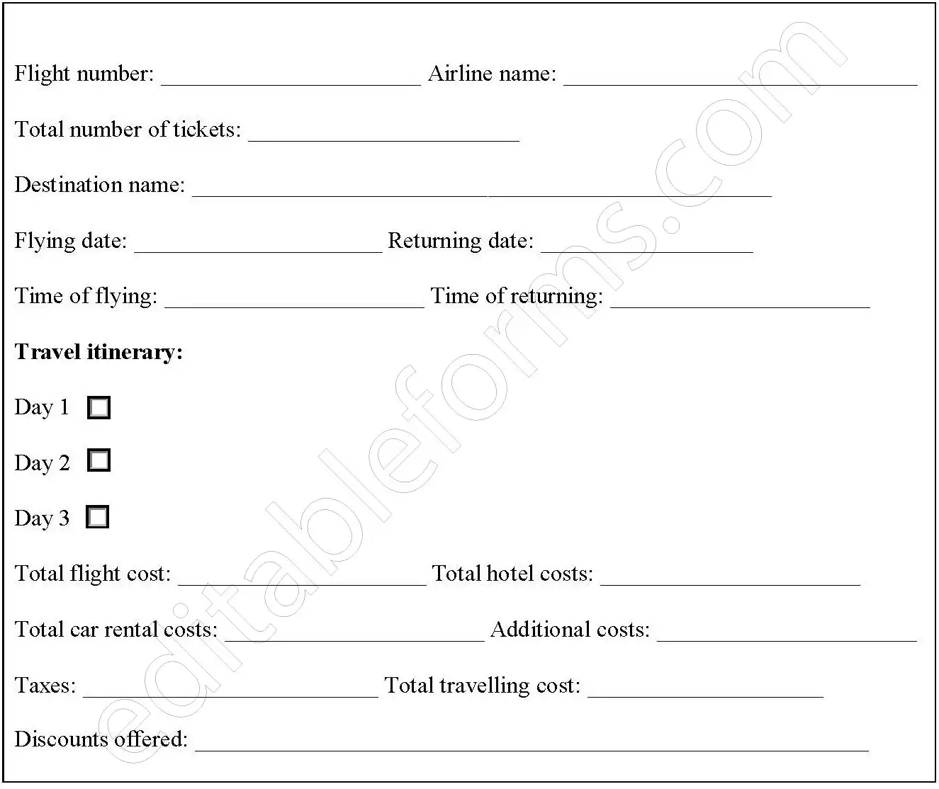 Travel Authorization Fillable PDF Template