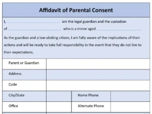 Affidavit of Parental Consent Form