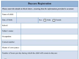 Daycare Registration Fillable PDF Form