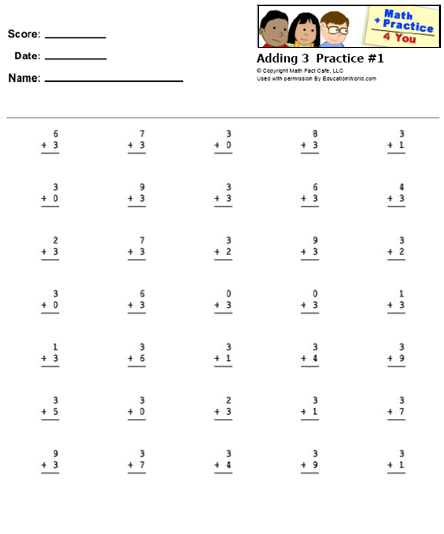 Math Practice 4 You Printable Work Sheets: Math Facts: Adding 3 ...