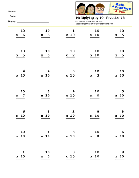 Math Practice 4 You: Multiplying by 10 Practice Sheet #3 | Education World