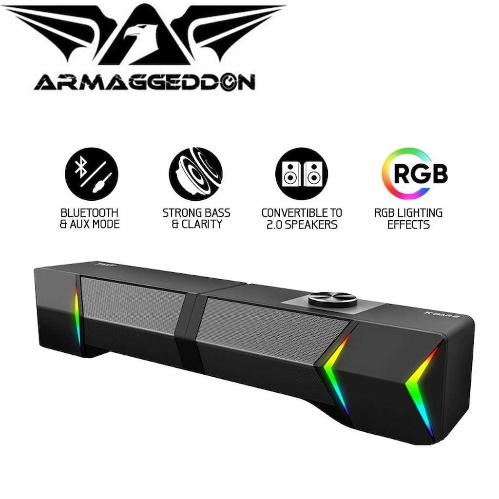 Armaggeddon X-Bar 2 RGB 2.0 Stereo Gaming Sound Bar | Strong Bass | High Audio Clarity | RGB Lighting Effects