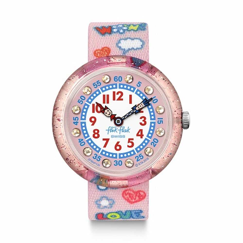 Flik Flak FBNP135 Wow Love Pink Fabric Strap Kids Watch