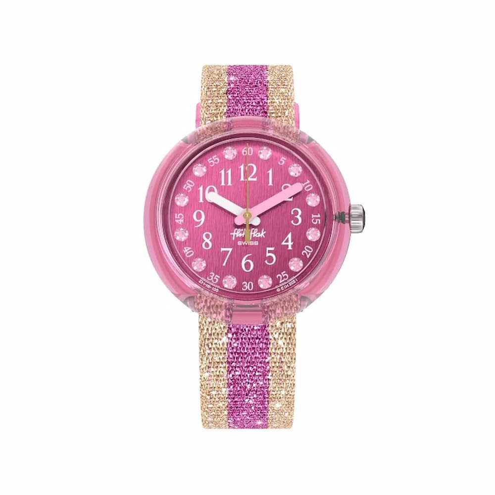 Flik Flak FPNP105 Shine in Pink 31.85mm Quartz Recycled PET Strap Kids Watch