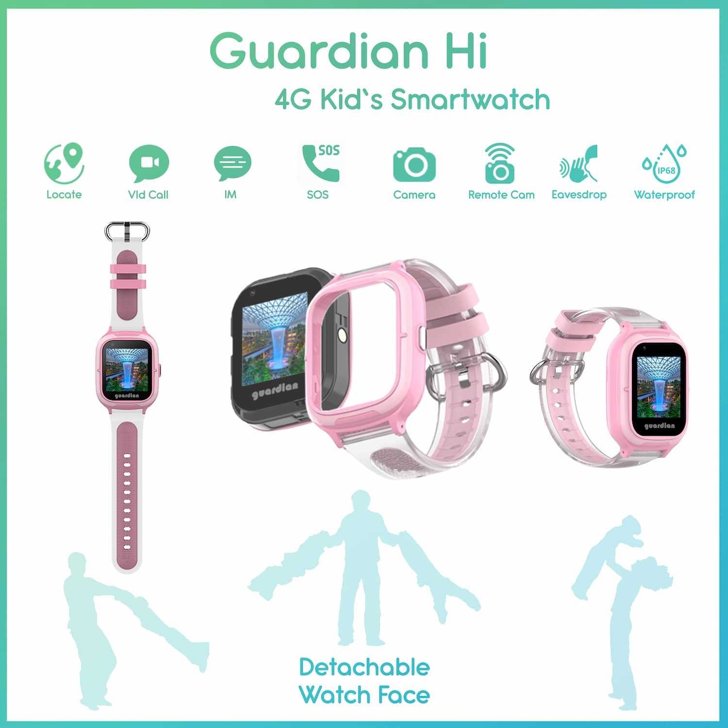 Guardian Hi 4G Waterproof Kid's Smartwatch w Detachable Face (GPS / Vid Calls / SOS / Calls etc)