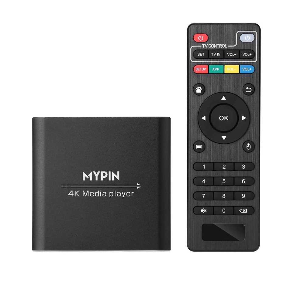 4K Media Player with Remote Control, Digital MP4 Player for 8TB HDD/USB Drive/TF Card/H.265 MP4 PPT MKV AVI Support HDMI/AV/Optical Out and USB Mouse/Keyboard-HDMI up to 7.1 Surround Sound (Grey)