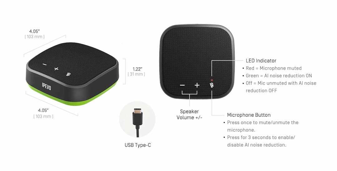 Ipevo CDCU-05IP USB Portable Speakerphone ( Black )