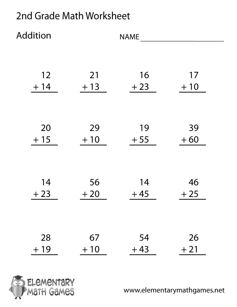 Free Printable Addition Worksheet for Second Grade