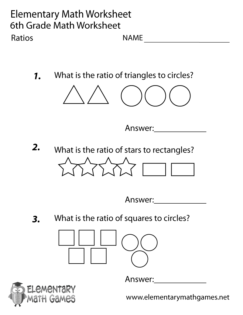 6th Grade Math Ratio Worksheets