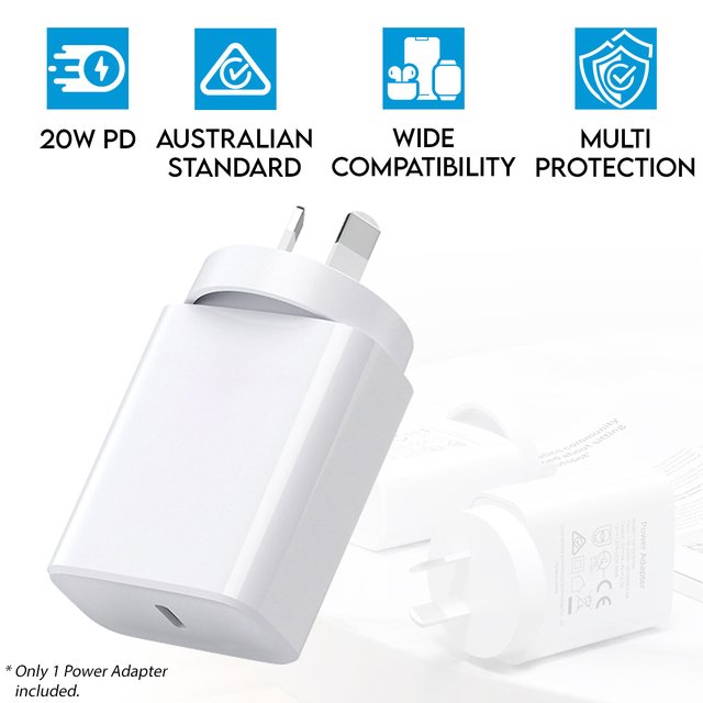 Australian Standard USB C Power Adapter 20W PD Power Delivery Fast Charger AU Plug Quick Charger