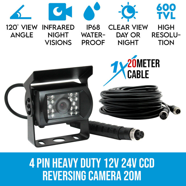 Elinz 4 PIN Heavy Duty 12V 24V CCD IR Reversing Camera 20M