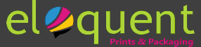 eloquent prints logo on black background