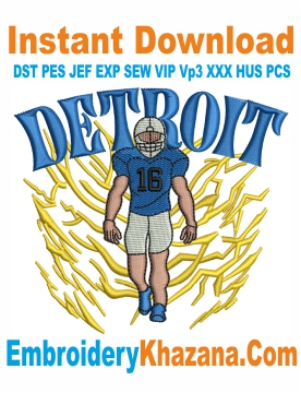 Detroit Lions Jared Goff Embroidery Design