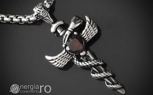 Amuleta-Talisman-Medalion-Colier-Pandant-Pandantiv-Caduceu-Protectie-Protector-Protectoare-INOX-PND202-00