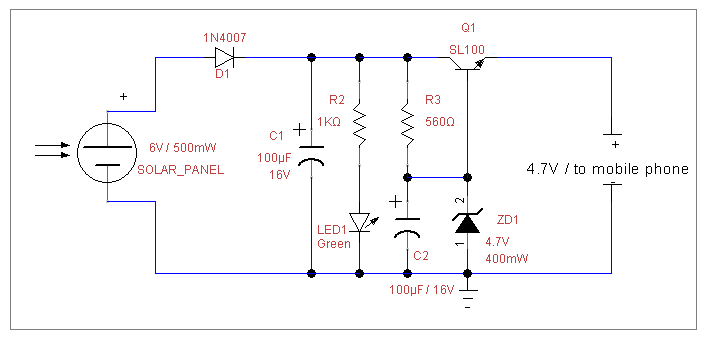 Solar power mobile charger circuit | Engineers Gallery