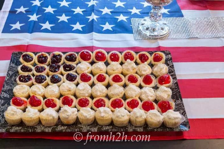 Cheesecake tarts arranged to make an American Flag design