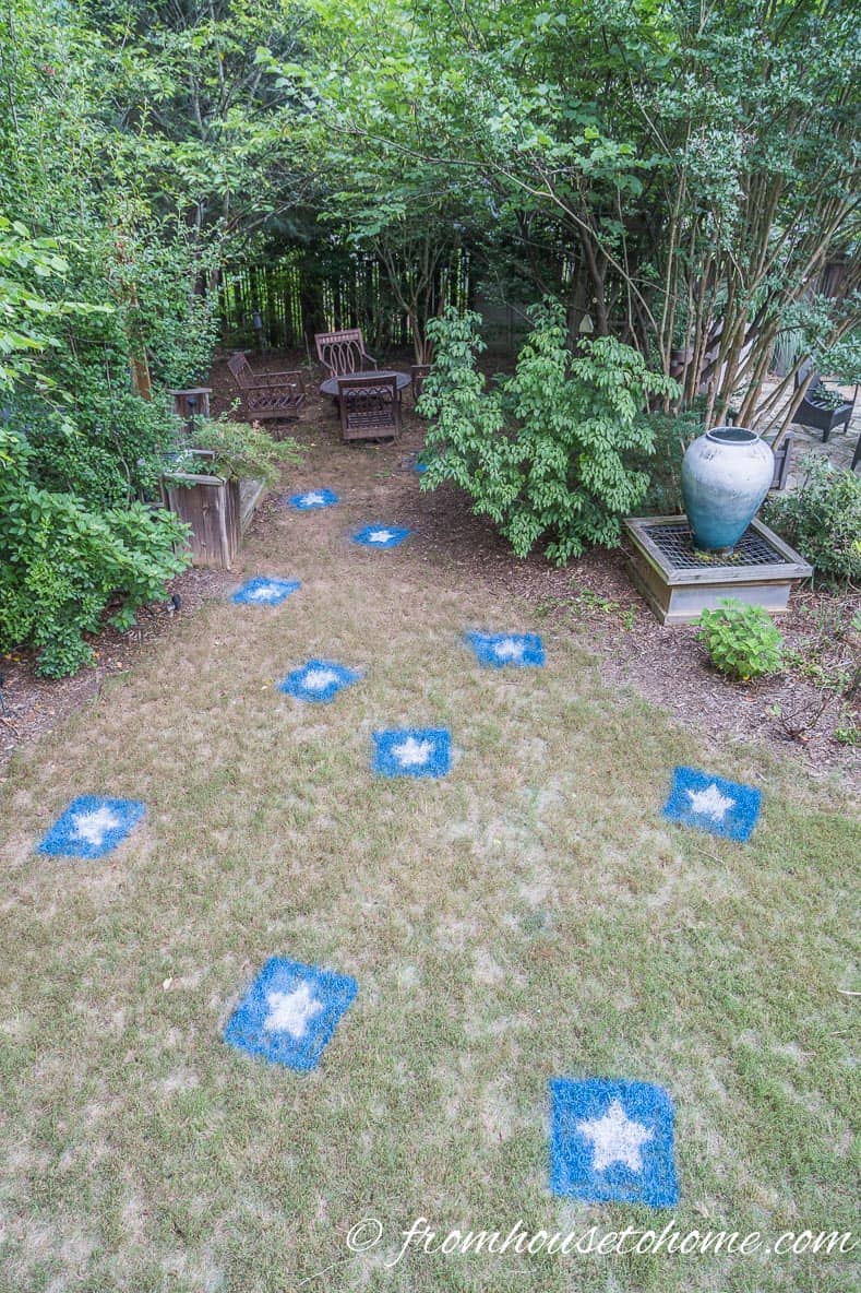 Painted lawn stars on the grass for 4th of July decor