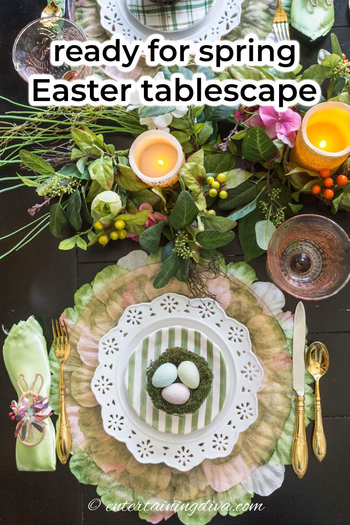 pink and green easter tablescape