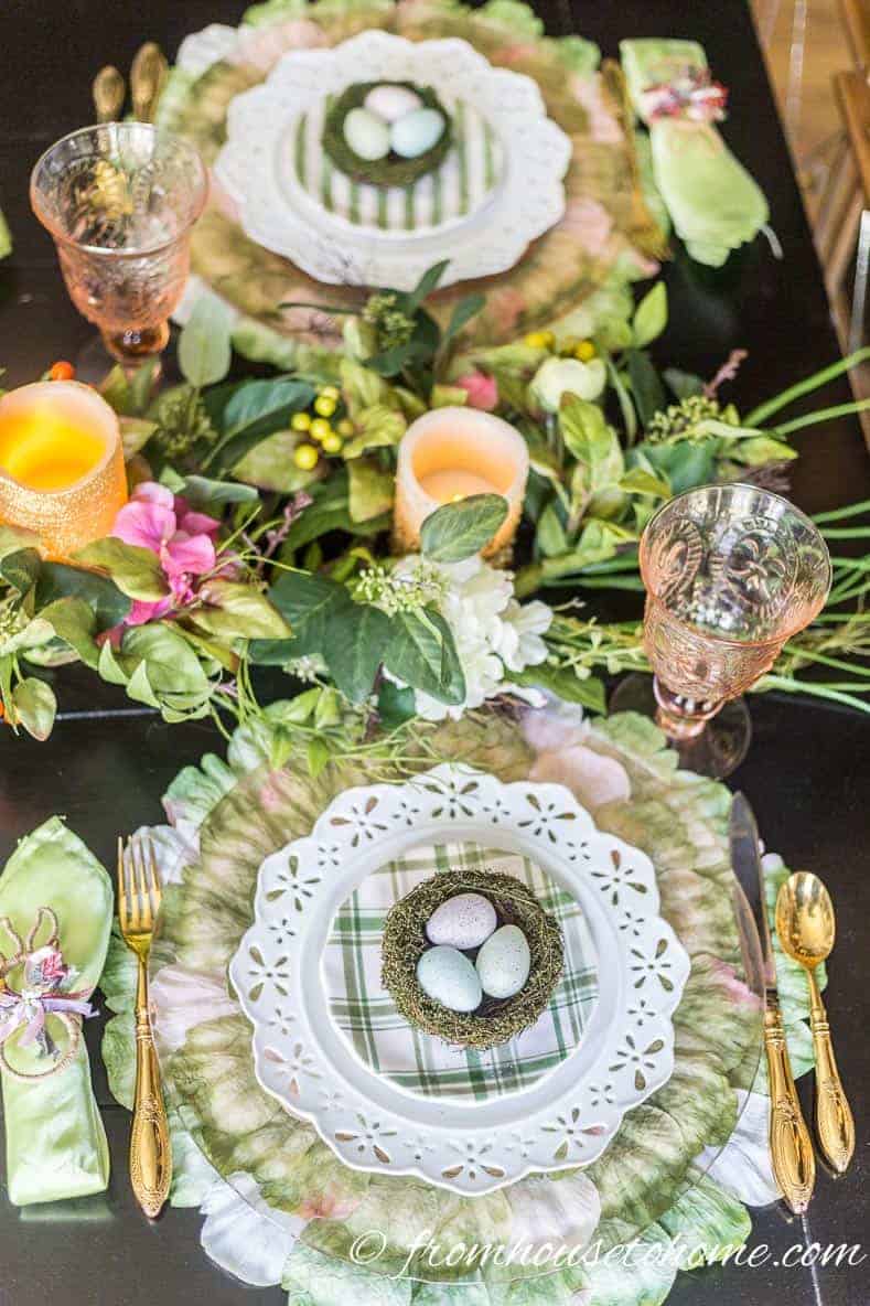 Pink and green Easter table setting