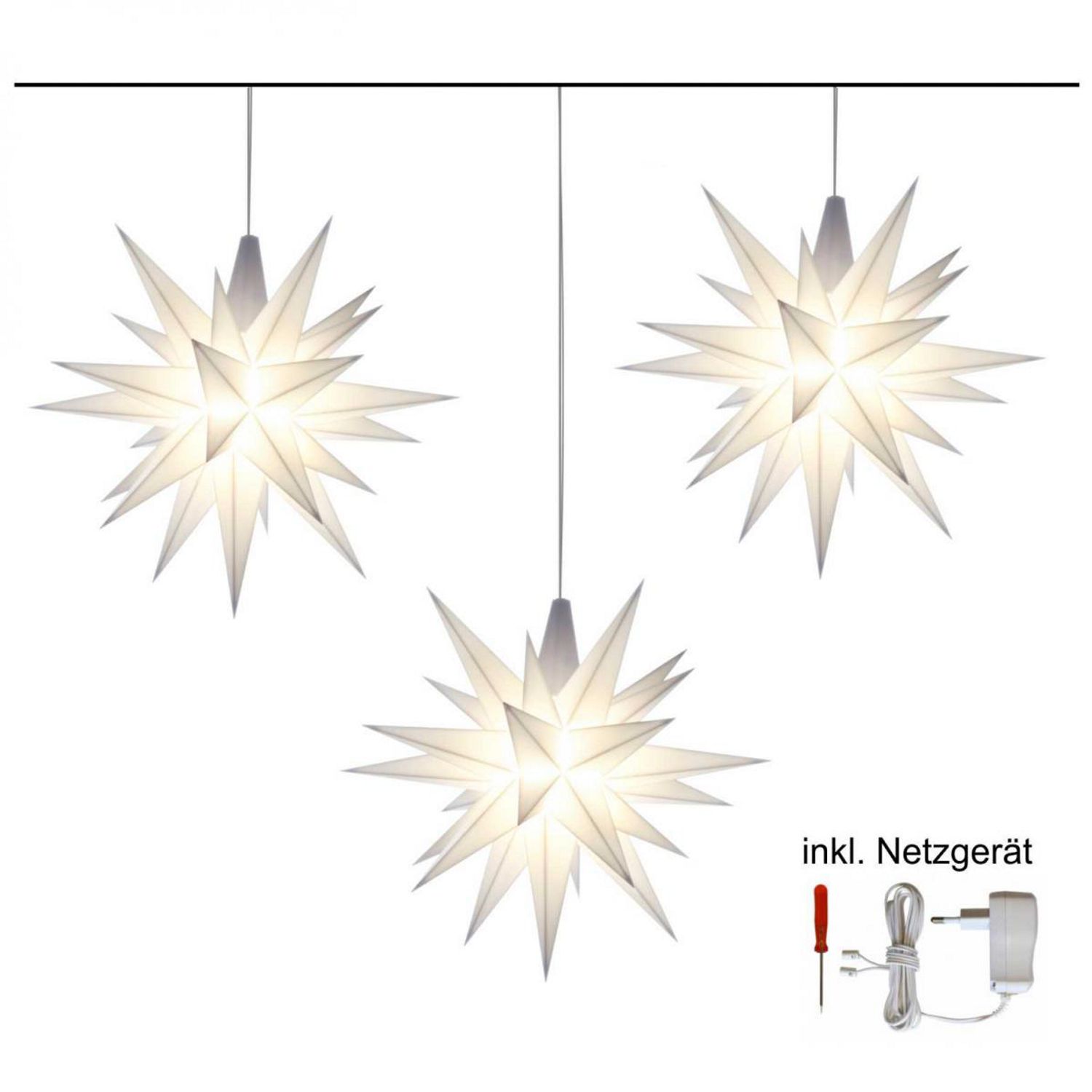 Moravian plastic Star Set 13cm 3x white inkl. LED & power supply