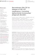 Cover page: Recombinant GM-CSF for diseases of GM-CSF insufficiency: Correcting dysfunctional mononuclear phagocyte disorders