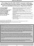 Cover page: Proceedings from the 2021 SAEM Consensus Conference: Research Priorities for Interventions to Address Social Risks and Needs Identified in Emergency Department Patients