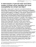 Cover page: A meta-analysis of genome-wide association studies of breast cancer identifies two novel susceptibility loci at 6q14 and 20q11