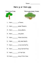 English worksheets: here is or here are