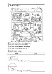 colour the mice prepositions - ESL worksheet by alacale