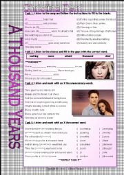 SONG WORKSHEET - A THOUSAND YEARS (Christina Perri)