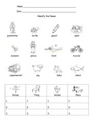 Classify Common Nouns / Use Articles A - An - ESL worksheet by kikilili