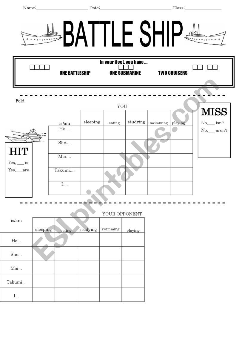 Battle Ship for ING - ESL worksheet by snowneko